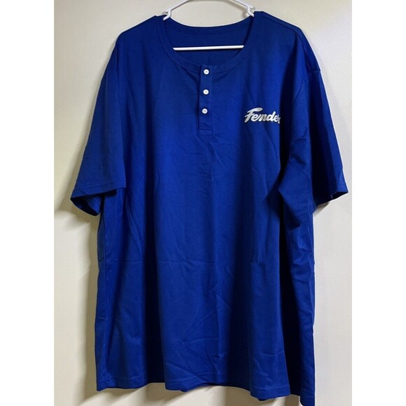 Fender Size 4X Short Sleeve TShirt Sportswear 100% Polyester Bright Blue Crew Ne - Picture 2 of 7